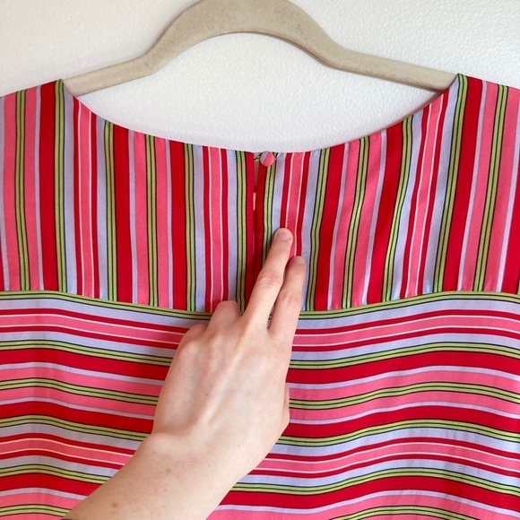 Talbots | 100% Silk Pink & Green Preppy Striped Sleeveless Blouse | Size 14 - Picture 8 of 8